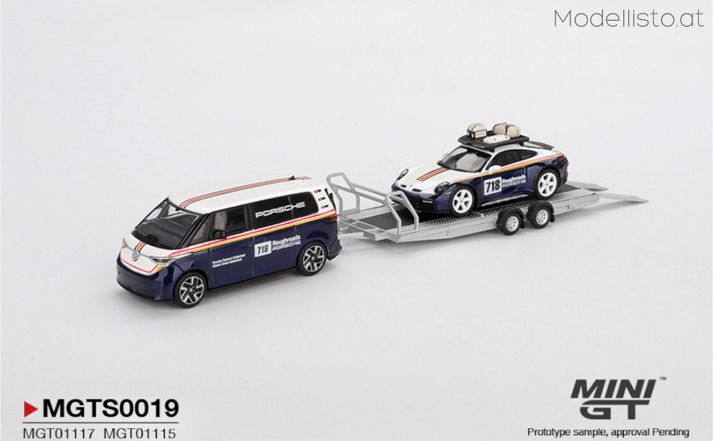 MGTS0019 MiniGT/Kaido House SET PORSCHE 911 DAKAR #718 + VOLKSWAGEN ID. BUZZ PORSCHE CENTRUM GELDERLAND ROUGHROADS 2025